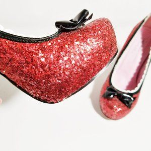 Leg Avenue Shoes Red Glitter Pumps Black Bow Sz 6